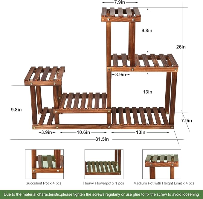 Pine Wood Plant Stand Indoor Outdoor Multi Layer Flower Shelf Rack Higher and - Image 2