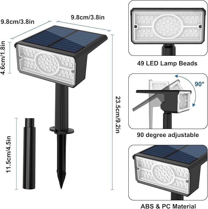 T-SUN Solar Spot Lights Outdoor, 4 Pack 49LED Landscape Spotlights, 2 Lighting - Image 6