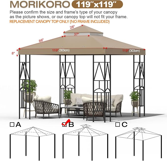 119''x119'' Canopy Replacement Top Double Tiered Gazebo Cover - Image 2