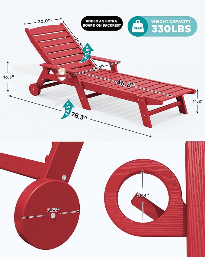SERWALL Patio Chaise Lounge Chair, Poly Lounge Chair - Image 3