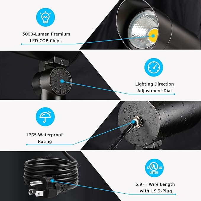 SUNVIE 30W Spot Lights Outdoor 120V Dusk to Dawn Outdoor LED Spotlight Plug in - Image 6