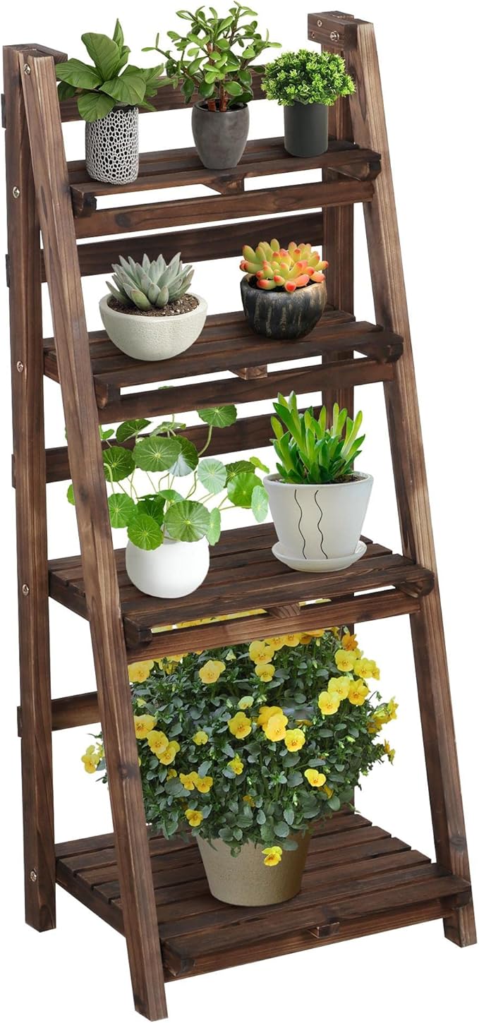 Yaheetech Foldable Ladder Shelf Wooden Plant Stand Indoor Outdoor Shelves No by Yaheetech