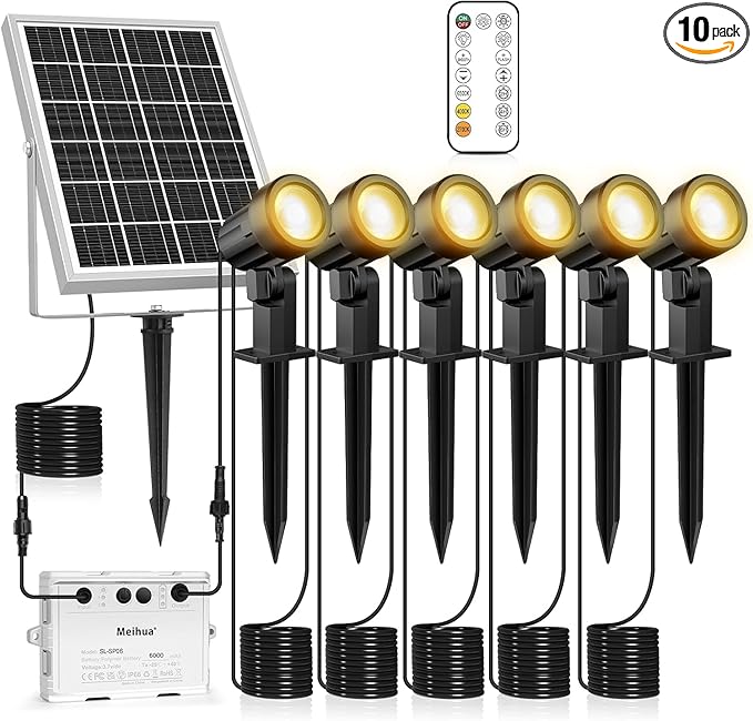 MEIHUA 6 in 1 Solar Spot Lights Outdoor, Solar Landscape Spotlights by MEIHUA