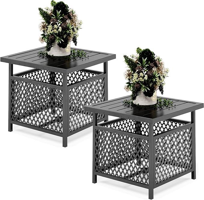 PHI VILLA Outdoor Patio Side Table Set of 2, Outside Coffee Bistro Table by PHIVILLAThepioneerofcomfortablehouseholdsupplies