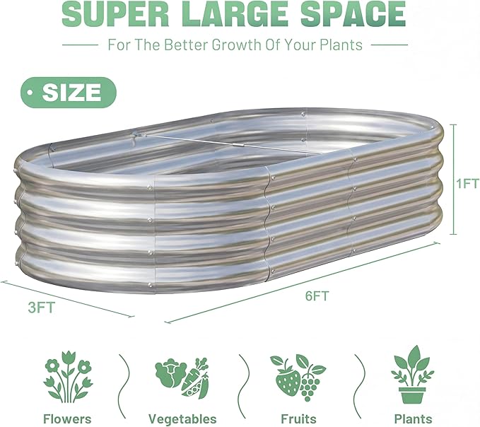 AHEONLAR 3 Pack 6×3×1ft Galvanized Raised Garden Beds, Oval Metal Garden Bed - Image 2