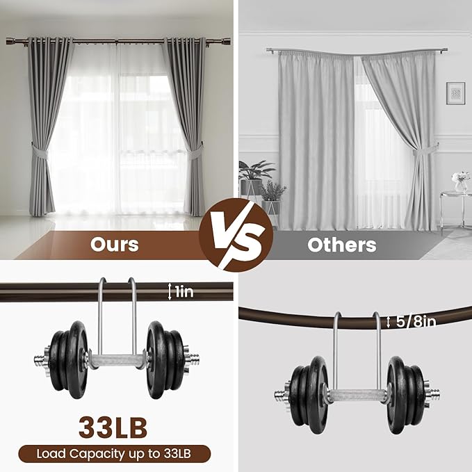2 PACK 1” Diameter brown curtain rod Itself is 30 to 144 inch. 1 Pack Fits - Image 4