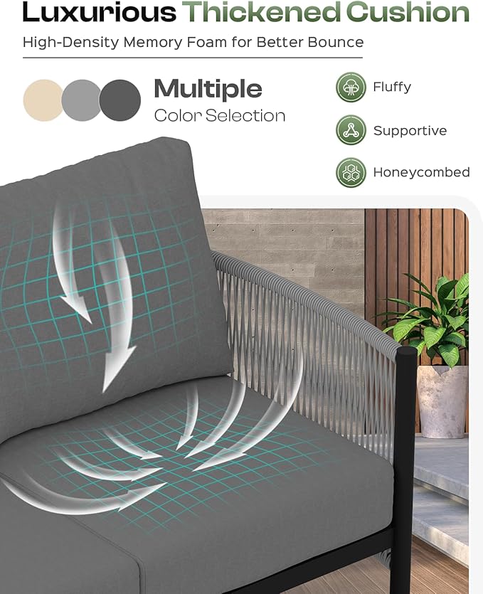 Aluminum Outdoor Patio Couch Loveseat, HDPE Rope Patio Sofa - Image 6
