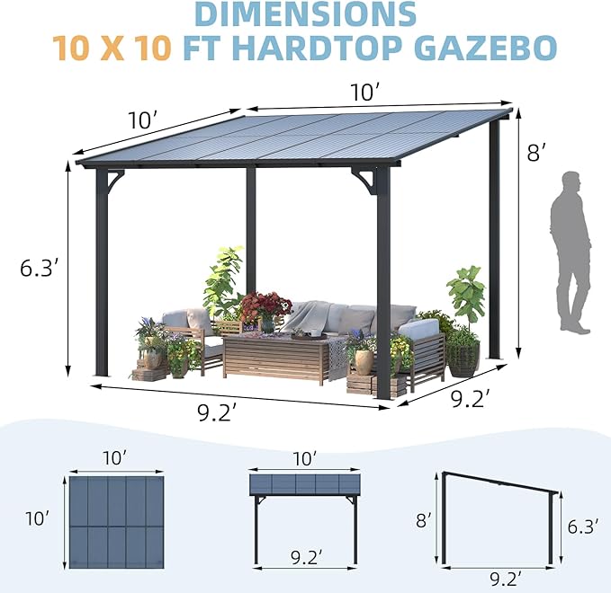 AECOJOY 10’ x 10’ Gazebo, Wall Mounted Gazebos Pergola on Clearance, Outdoor - Image 3