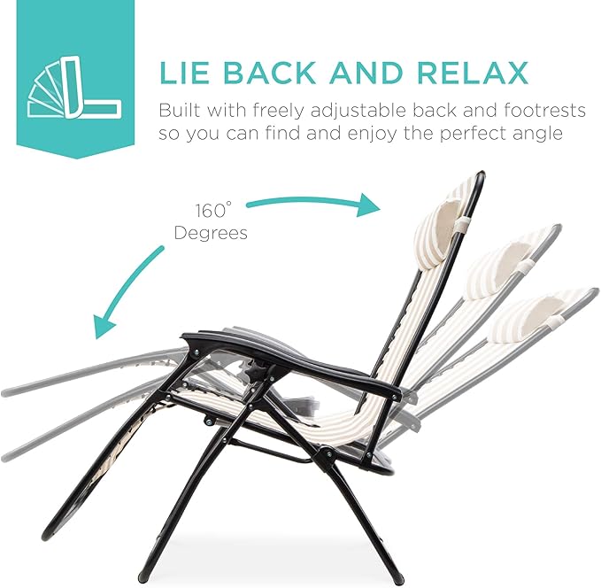 Best Choice Products Set of 2 Adjustable Steel Mesh Zero Gravity Lounge Chair - Image 4