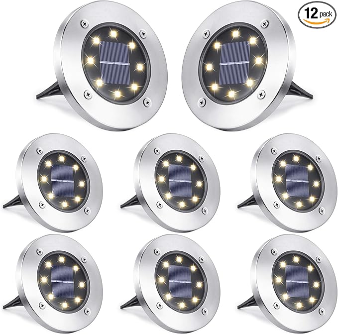 LYHOPE Solar Ground Lights Outdoor, 8 Pack 8 LED Solar Disk Lights Waterproof by LYHOPE