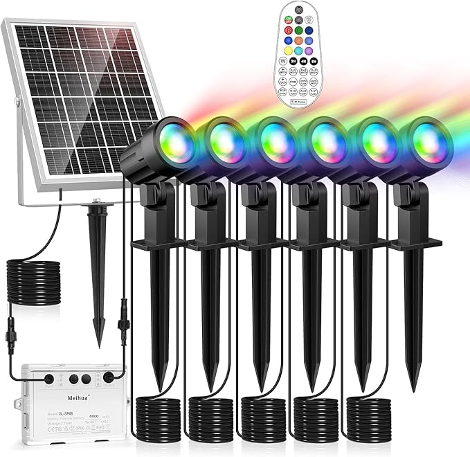 MEIHUA Solar Spot Lights Outdoor Color Changing, 6 in 1 Solar Landscape by MEIHUA