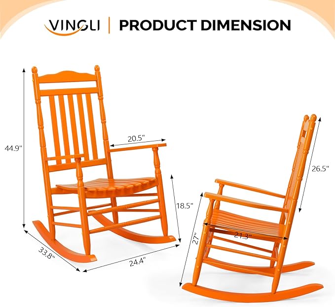 VINGLI Wooden Rocking Chair, Outdoor Chair - Image 3