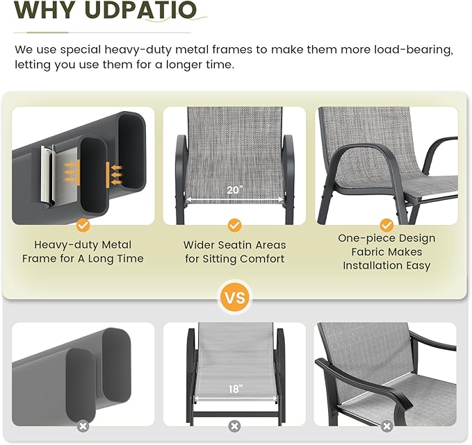 UDPATIO Patio Chairs Set of 6, Stackable Outdoor Dining Chairs - Image 7