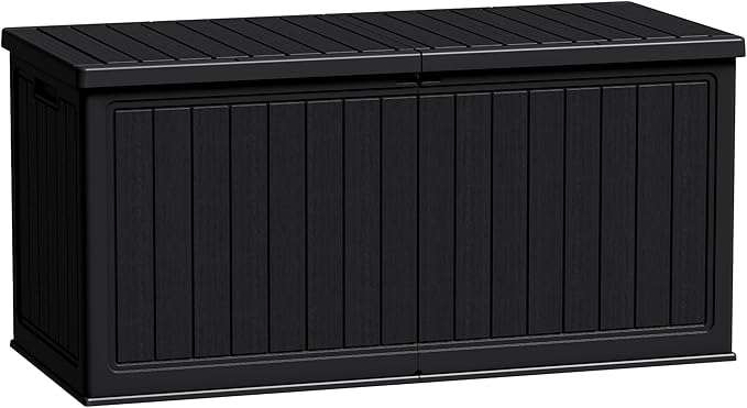 Flamaker Resin Deck Box 270 Gallon, Waterproof Imitation-Wood Lockable Storage by Flamaker