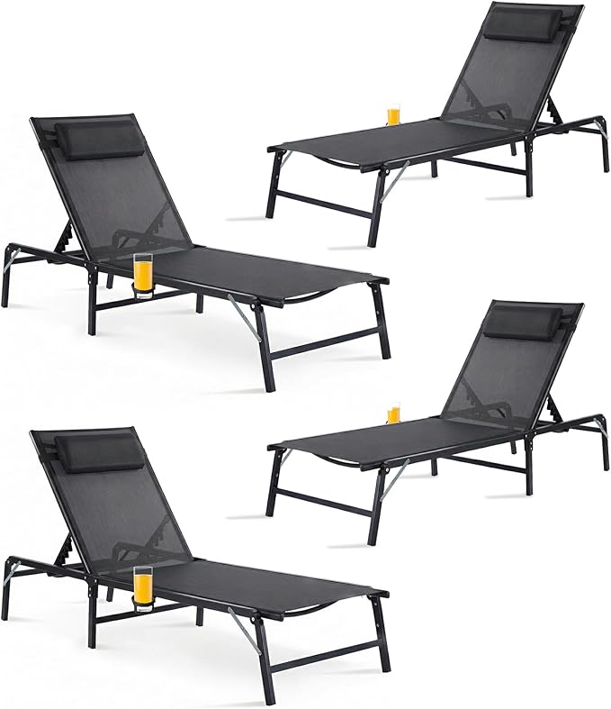 4 Pack Foldable Chaise Lounge Chair by HOMELYM