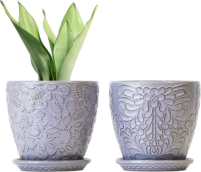 6 Inch Retro Ceramic Planter Set of 2 by Bestseler