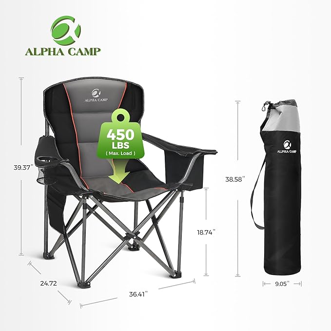 ALPHA CAMP Heavy Duty Camping Chair 500LBS Capacity, Oversized Folding Chair - Image 2