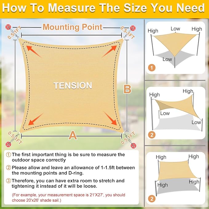 KANAGAWA Sun Shade Sail Curved 10'X13' Beige Rectangle Outdoor Shade Cover UV - Image 2