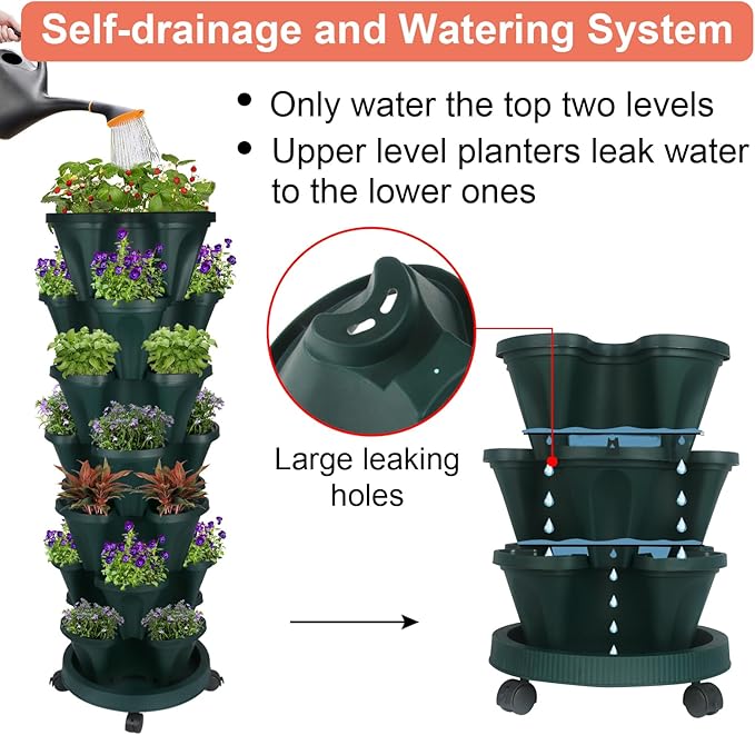 GameXcel Vertical Planter 7 Tier Stackable Planters Garden Planters Strawberry - Image 4