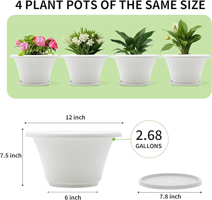 Quarut 12 Inch Plant Pot, 4 Pack Large pots - Image 5