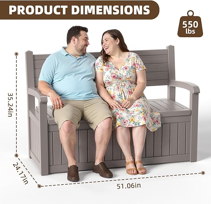EasyUp 80 Gallon Wood Grain Style Outdoor Storage Bench, Waterproof and - Image 3