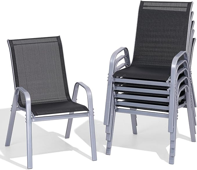 Patio Chairs Set of 6, Easily Set Up Stackable Outdoor Dining Chairs by Dovov