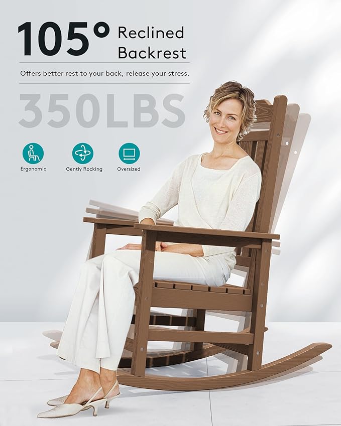 SERWALL Oversized Rocking Chair Outdoor, HDPE Outdoor Rocking Chair - Image 7