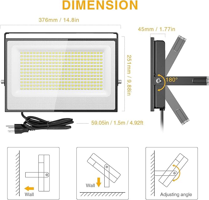 Onforu 300W Flood Lights Outdoor, 30000lm Bright LED Work Light - Image 9