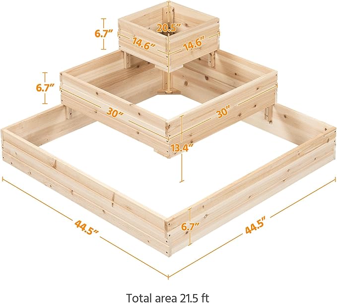 Yaheetech 3 Tier Wooden Raised Garden Bed 44.5'' L×44.5″ W×20.5″ H, - Image 4