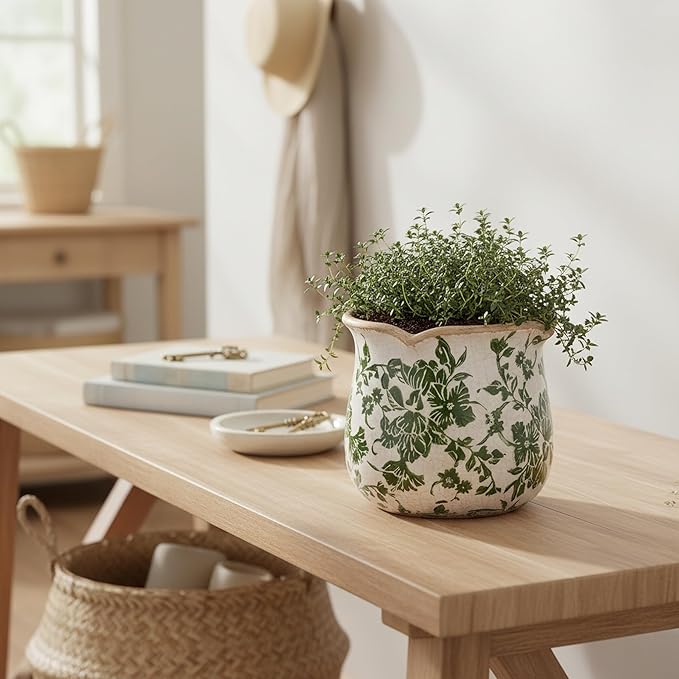 Tuscan Ceramic Plant Pots, 6.11 Inch Vintage Planters - Image 9