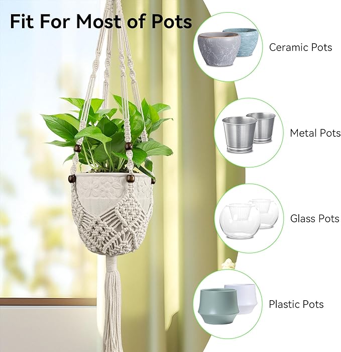 USLAI Macrame Plant Hanger Indoor Outdoor, Fits 3 to 6.5 inch Pots, Hanging - Image 6