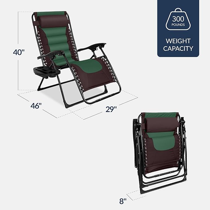 Best Choice Products Oversized Padded Zero Gravity Chair, Folding Outdoor Patio - Image 3