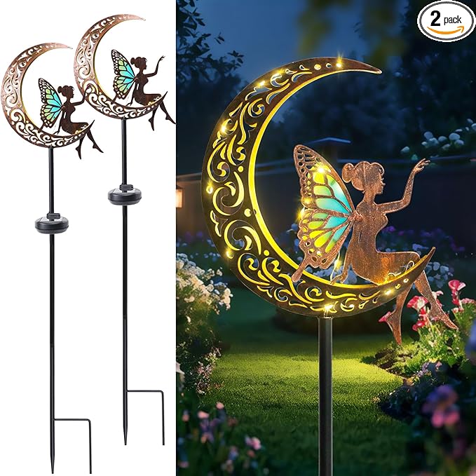 Afirst Solar Garden Lights Outdoor Decor Moon Fairy Stake Lights Waterproof by Afirst