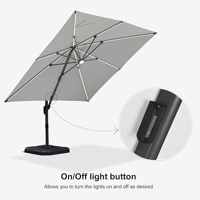 PURPLE LEAF 10 Feet Patio Umbrella Outdoor Cantilever Solar Powered LED Square - Image 7