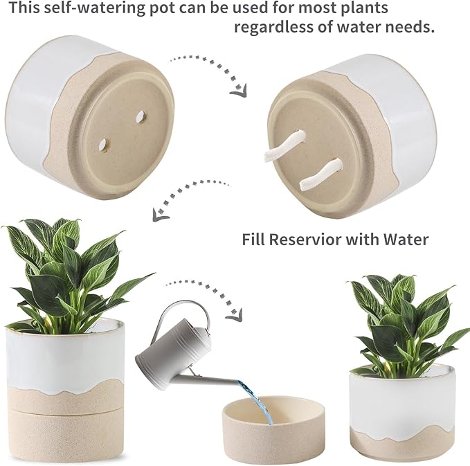 Nihow Self Watering Plant Pot: 4.5 Inch Ceramic Planter - Image 3