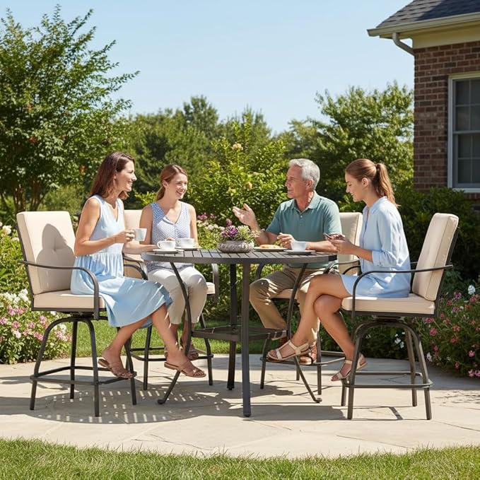 Patio Swivel Bar Stools Set of 4, Outdoor Bar Height Swivel Chairs - Image 8