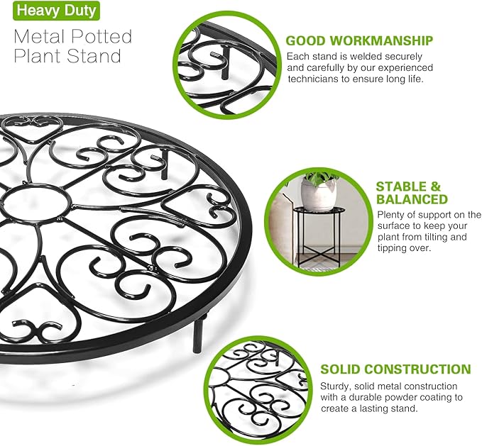 Plant Stand Indoor Outdoor, Round Metal Corner Plant Stand - Image 2