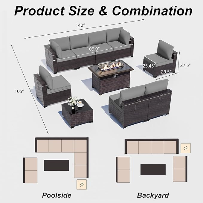 ALAULM 10 Pieces Patio Furniture Set - Image 7