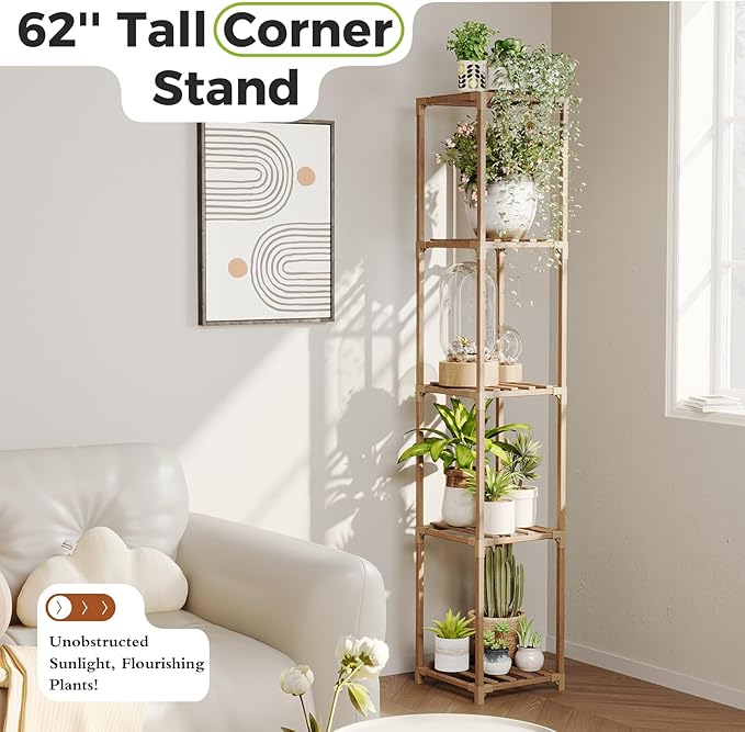 Bamworld Corner Plant Stand Indoor Tall Plant Shelf 5-tier Wood Plant Holder - Image 2