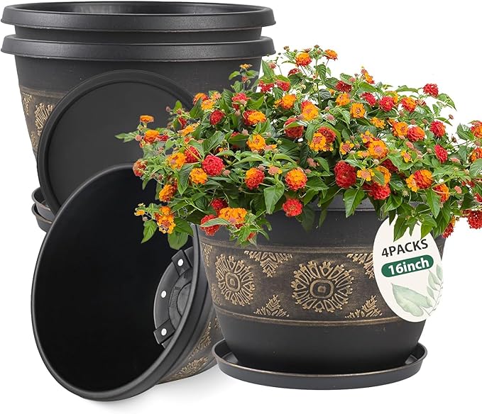 4 Pack 16 inch Plant Pots, Retro Pattern Planters by Usocik