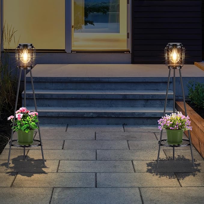 2 Pack Solar Lights with Plant Stand, Outdoor Floor Lamp, Waterproof Solar LED - Image 9