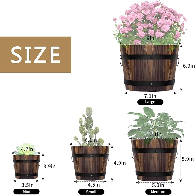 Adnee 4 Pack Wooden Whiskey Barrel Planters - Image 2