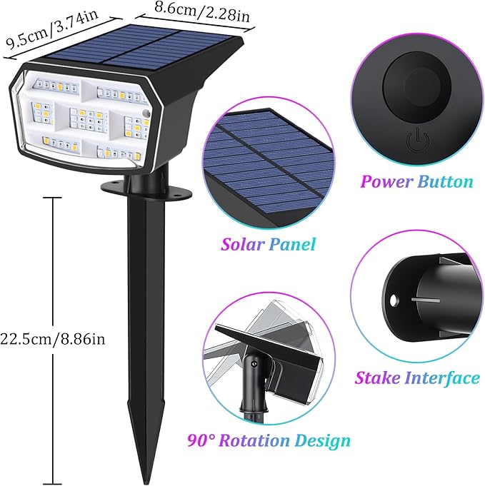 Sucolite 8-Pack Solar Spot Lights Outdoor Waterproof IP65, 3 Lighting Modes - Image 7