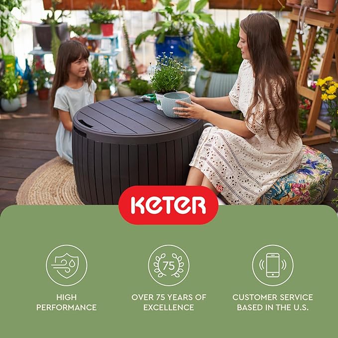 Keter Circa 37 Gallon Deck Box Organizer, Works as Ottoman Chair or Side Table - Image 14