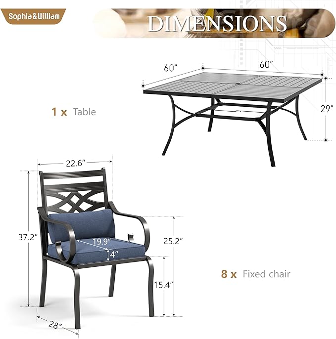 Sophia and William Outdoor Patio Dining Set - Image 6