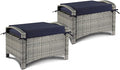 VINGLI Wicker Outdoor Ottoman Set of 2, All Weather PE Rattan Footstool by VINGLI