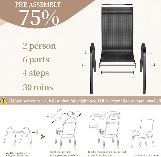 MAMIZO Patio Dining Chairs, Stackable All Weather Teslin Chair, Heavy Duty - Image 3
