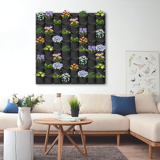 64 Pockets Hanging Planter Bags, Hanging Vertical Wall Mounted Plant Planting - Image 8