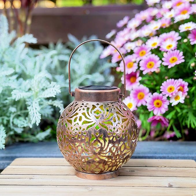2 Pack Outdoor Solar Hanging Lantern Lights Metal LED Decorative Lamp - Image 2