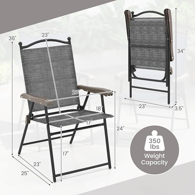 Giantex Set of 2 Patio Folding Chairs, Outdoor Patio Dining Chairs w/Armrest - Image 3